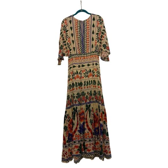 Farm Rio Anthropologie Tropical Print Kaftan Maxi Cutout Dress Sz S N - Picture 8 of 10
